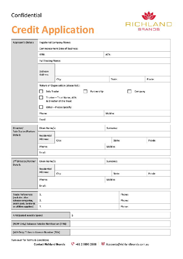 Template Credit Application Form